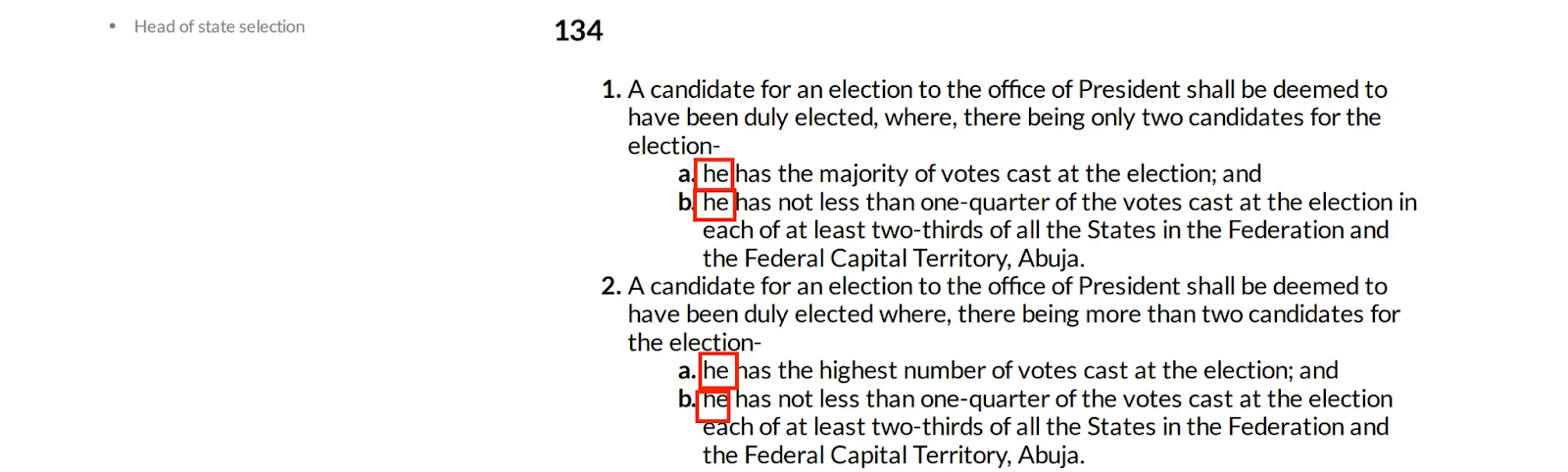 Excerpt of Section 134 of the 1999 Nigerian Constitution